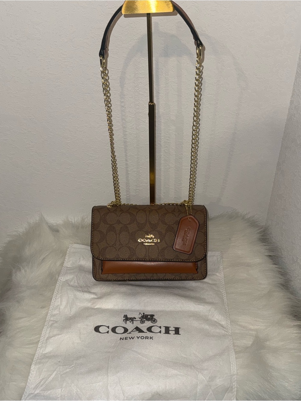 Coach Brown Signature Canvas Crossbody with Tan Leather Trim